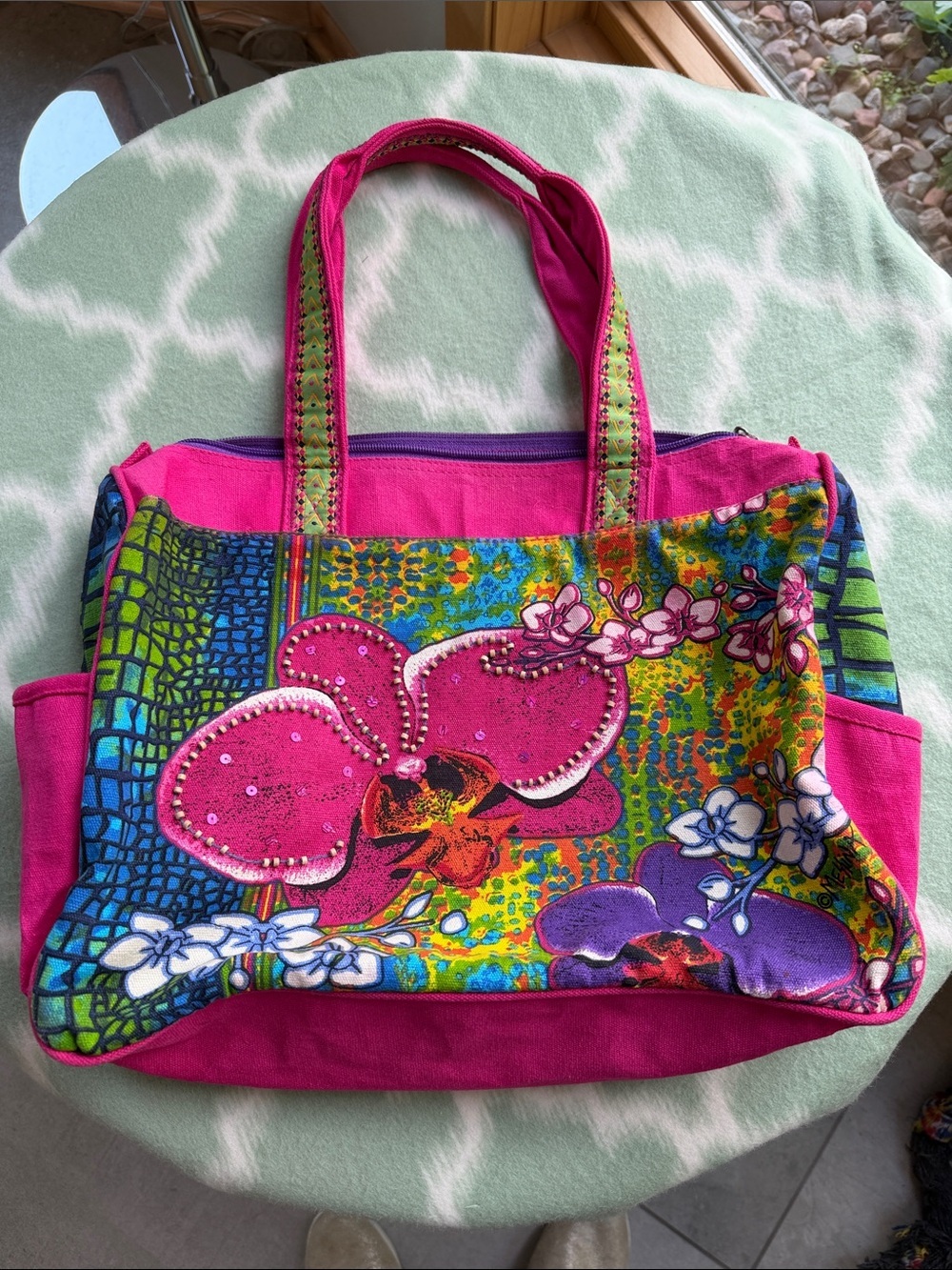 Messina Vibrant Pink Floral Canvas Tote Bag - Travel, Gym or Beach